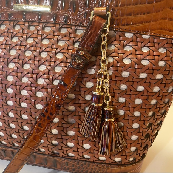 Retired Brahmin Medium Asher Pecan Lima Wicker Tote Bag Purse RARE New - Picture 8 of 16